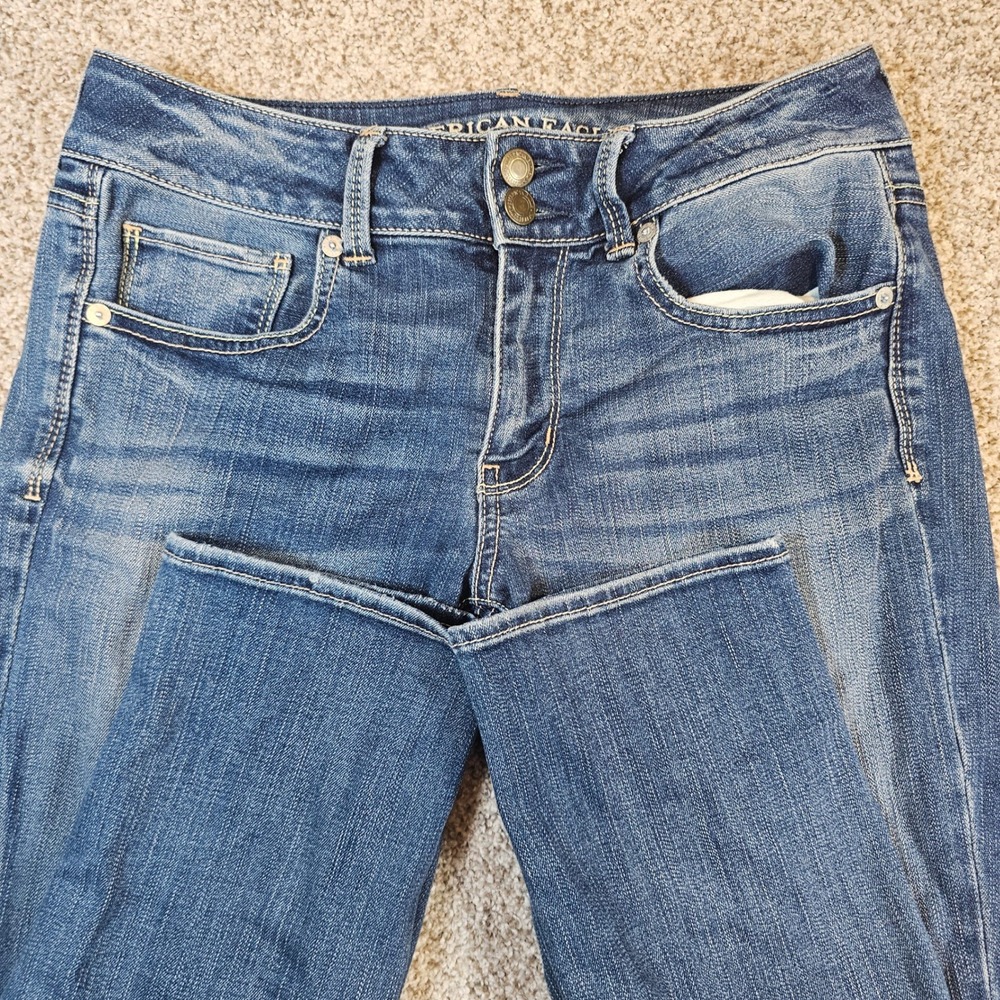 American Eagle Artist Crop Super Stretch Jeans Medium Wash Blue Denim Size 6